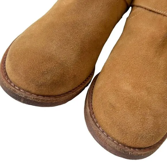 SAKS FIFTH AVENUE ITALY 10022 SHOES CAMEL SUEDE ANKLE BUCKLE BOOTS