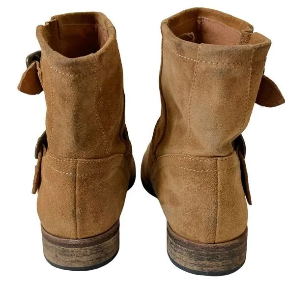 SAKS FIFTH AVENUE ITALY 10022 SHOES CAMEL SUEDE ANKLE BUCKLE BOOTS