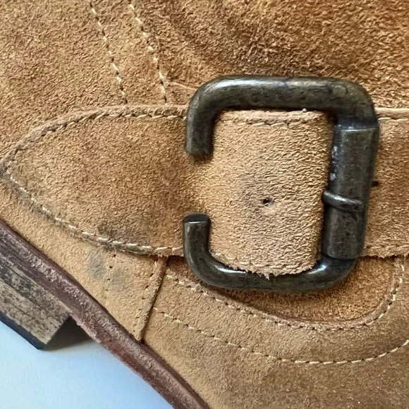 SAKS FIFTH AVENUE ITALY 10022 SHOES CAMEL SUEDE ANKLE BUCKLE BOOTS