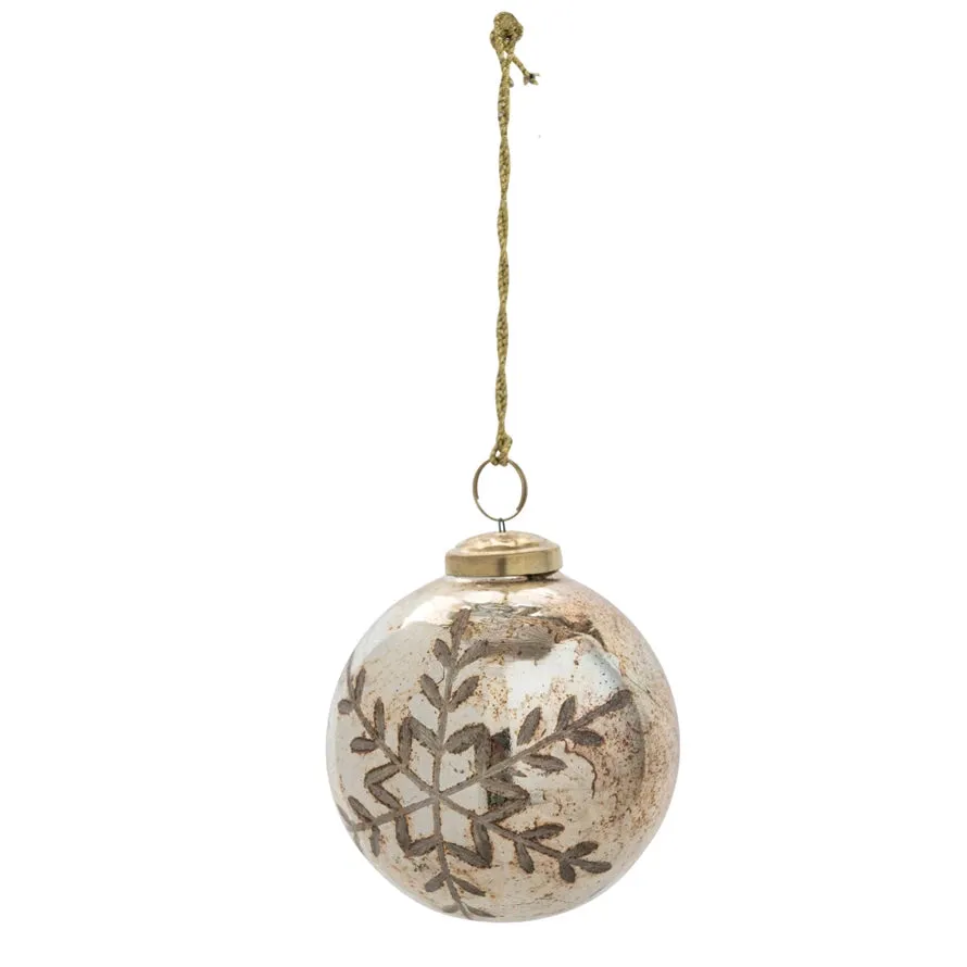 SALE - ETCHED SNOWFLAKE GLASS BALL ORNAMENT