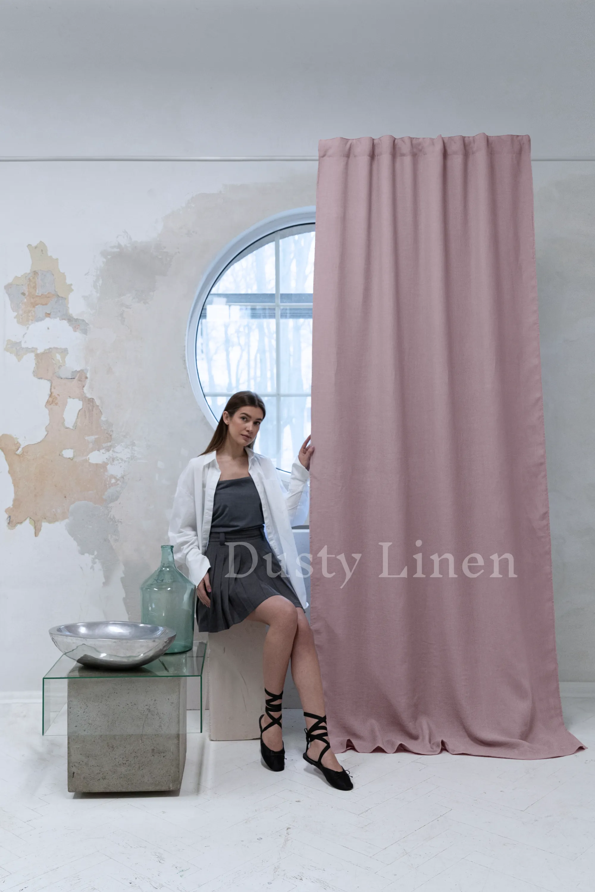 Set of 2 blackout linen curtains in Dusty Rose