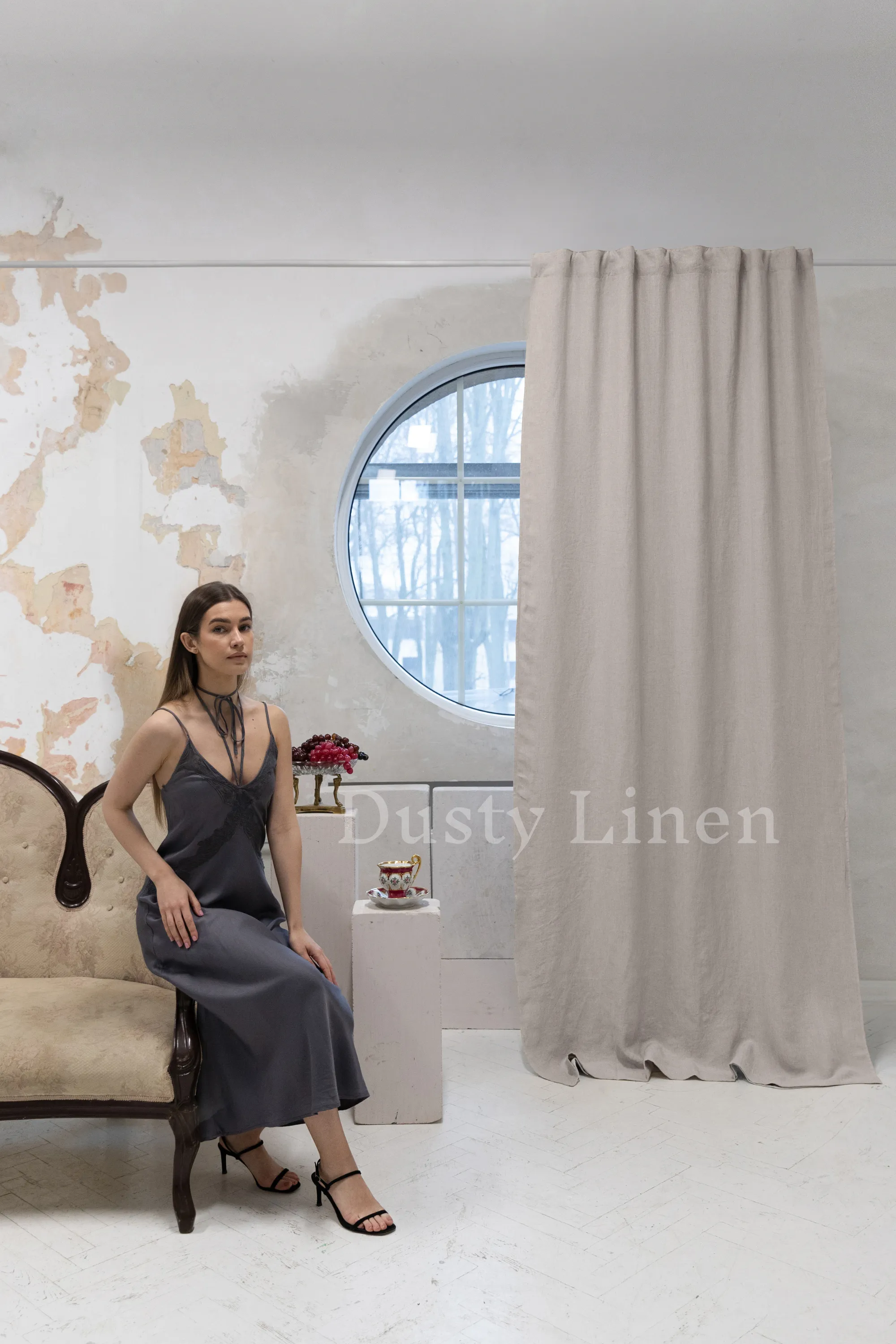 Set of 2 blackout linen curtains in Natural Light
