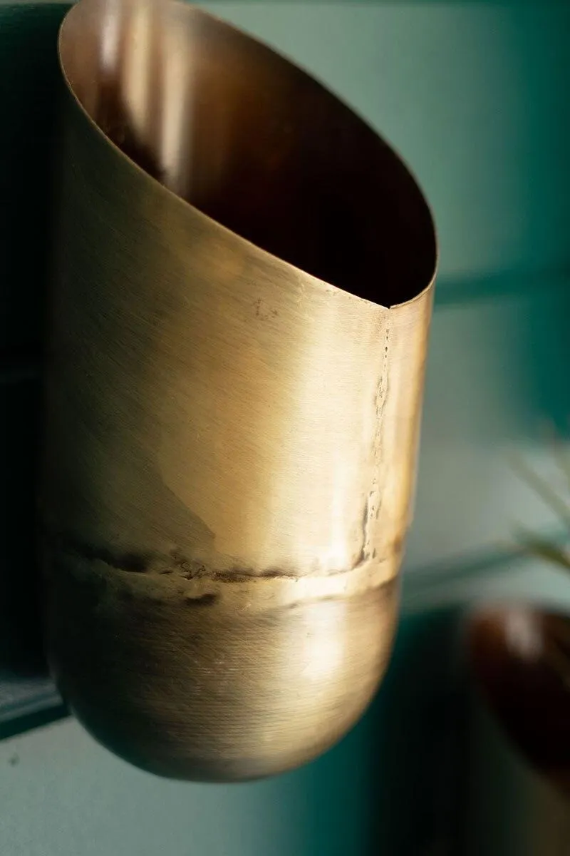 Set of 3 Antique Brass Wall Vases