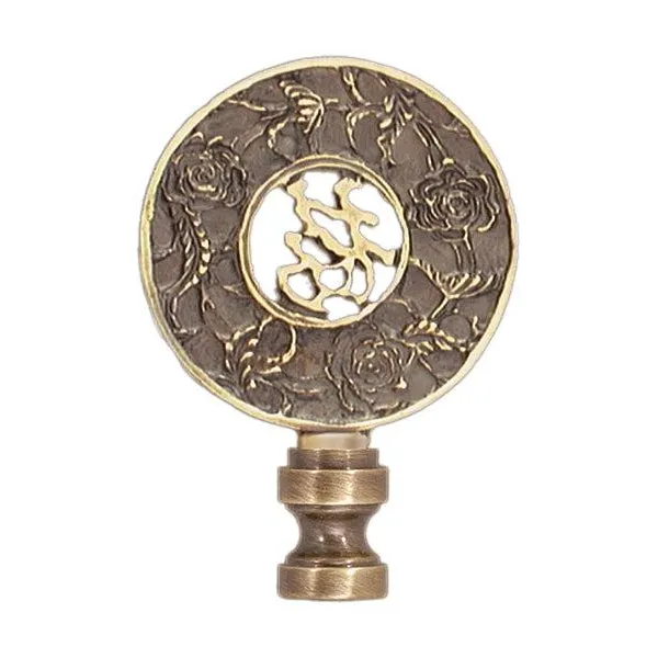 Shou Coin Finial with Antique Brass Finish