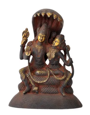 Shri Lakshmi Narayan Seated on Sheshnaag - Antique Finish Brass