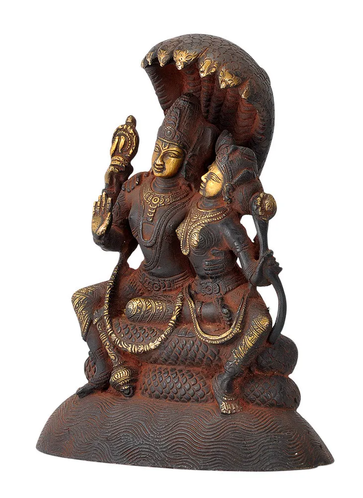 Shri Lakshmi Narayan Seated on Sheshnaag - Antique Finish Brass