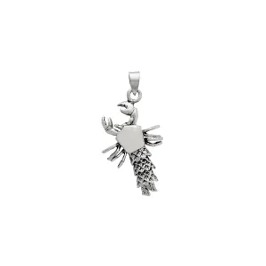 Silver Antique-Finish 3D Lobster Pendant (Silver)