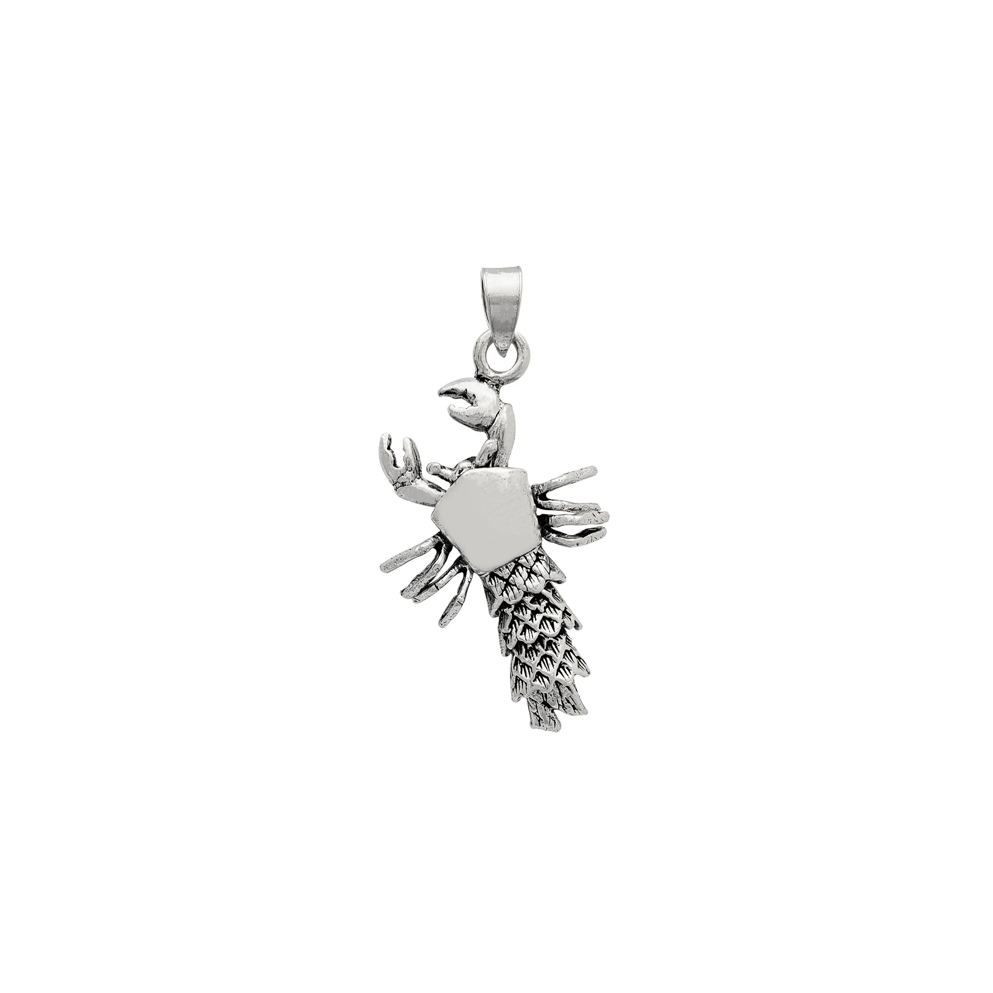 Silver Antique-Finish 3D Lobster Pendant (Silver)