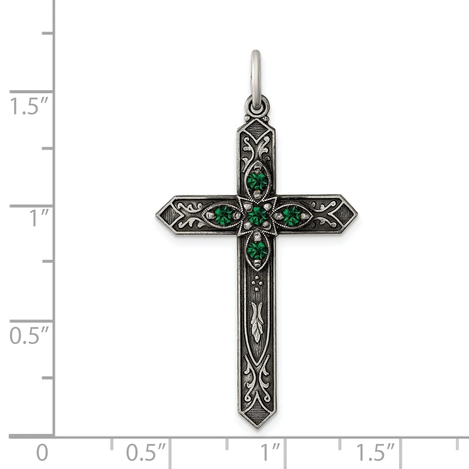 Silver Antique May Birthstone Cross Pendant