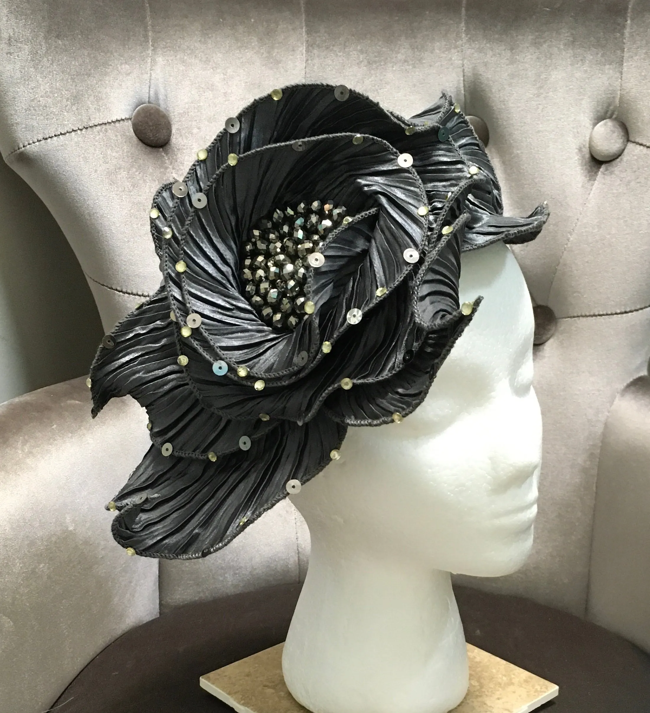 Silver Gray Satin Fascinator
