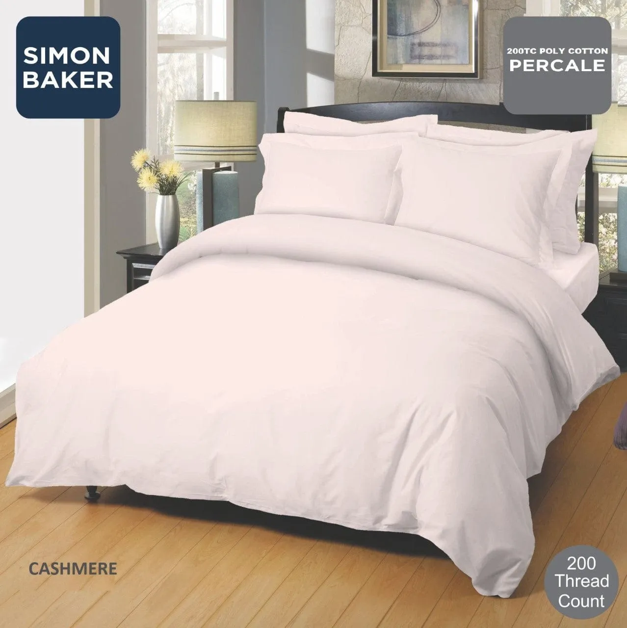 Simon Baker Cashmere 200 Thread Count Cotton Percale Duvet Cover Set