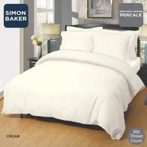 Simon Baker Cream 200 Thread Count Cotton Percale Duvet Cover Set