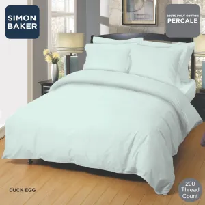 Simon Baker Duck Egg 200 Thread Count Cotton Percale Duvet Cover Set
