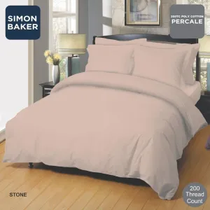 Simon Baker Stone 200 Thread Count Cotton Percale Duvet Cover Set