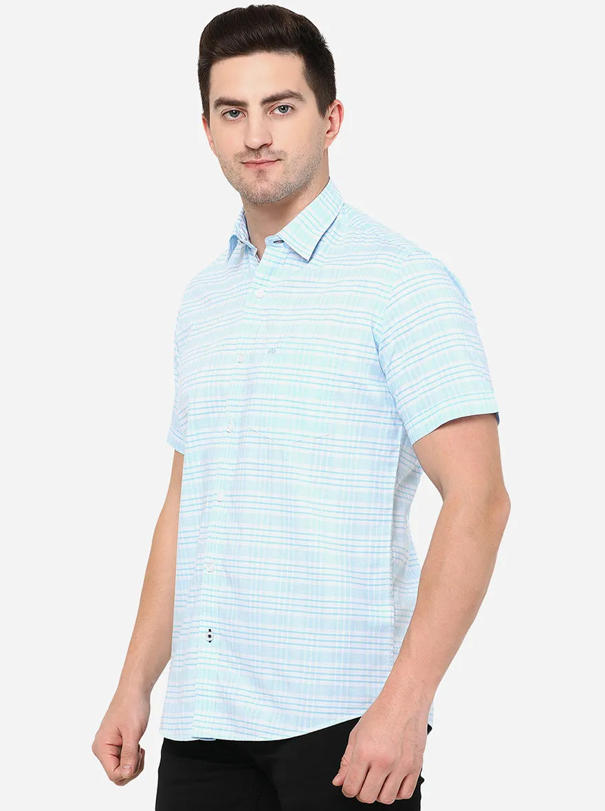 Sky Blue Checked Slim Fit Casual Shirt | JadeBlue