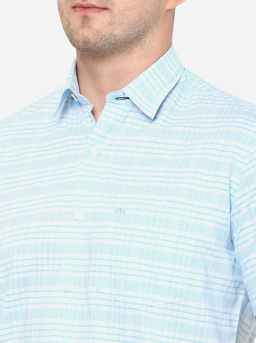 Sky Blue Checked Slim Fit Casual Shirt | JadeBlue