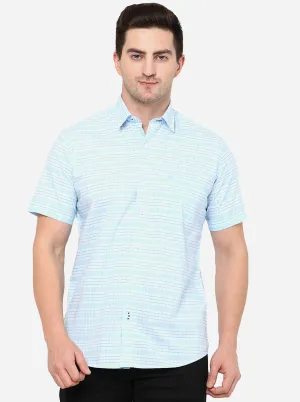 Sky Blue Checked Slim Fit Casual Shirt | JadeBlue