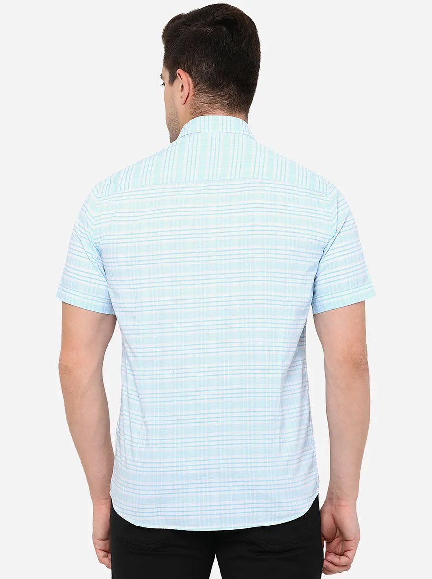 Sky Blue Checked Slim Fit Casual Shirt | JadeBlue