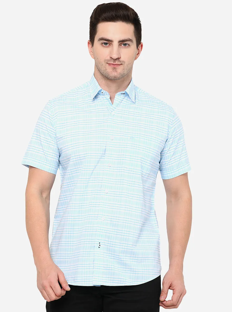 Sky Blue Checked Slim Fit Casual Shirt | JadeBlue