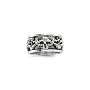 Spinning Center Antiqued Skull Ring (Silver)