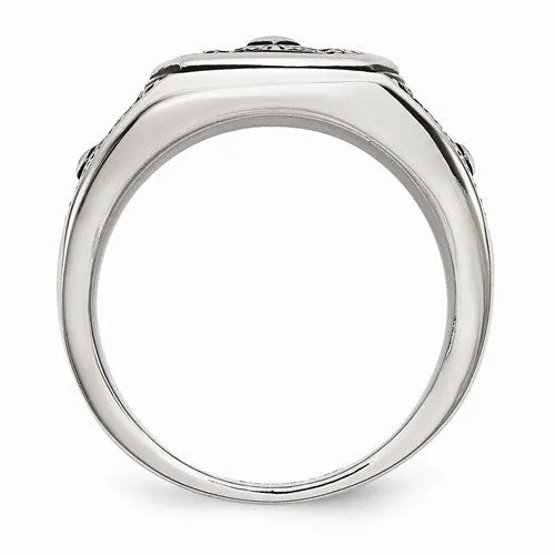 Stainless Steel Polished And Antiqued Cross Ring