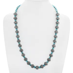 Stamped Navajo Pearl and Turquoise Necklace