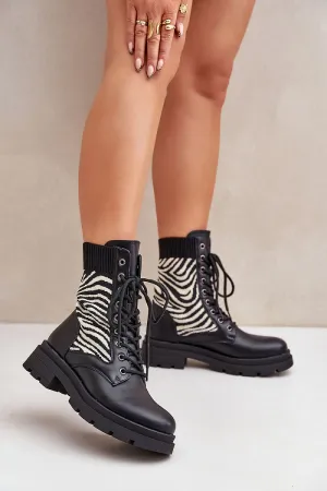 Step in style Zebra Pattern Lace Up Ankle Booties