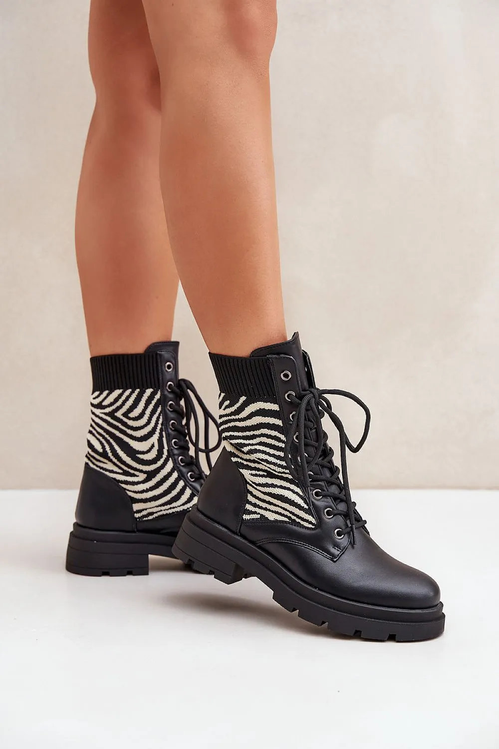 Step in style Zebra Pattern Lace Up Ankle Booties