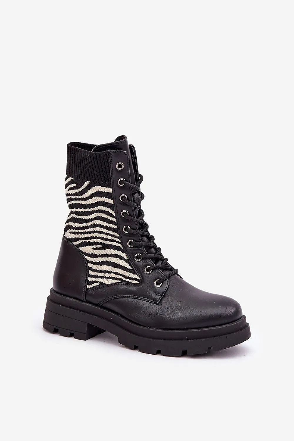 Step in style Zebra Pattern Lace Up Ankle Booties