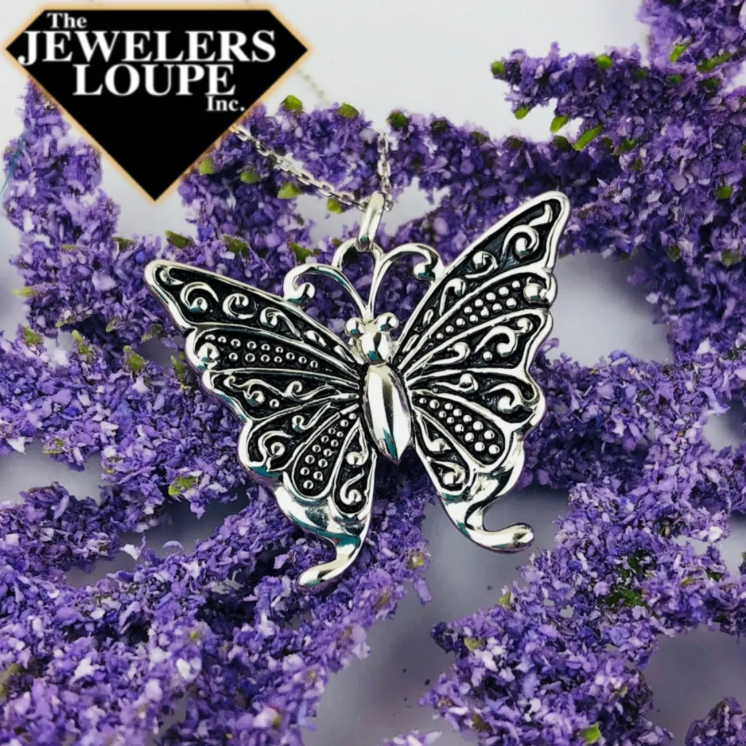 Sterling Silver Antique Finish Butterfly Necklace (91896)