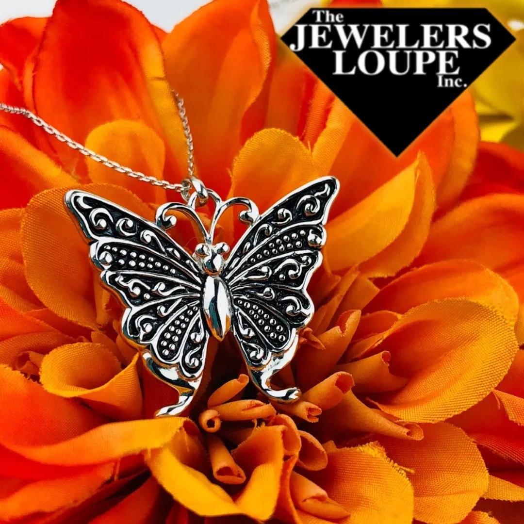 Sterling Silver Antique Finish Butterfly Necklace (91896)