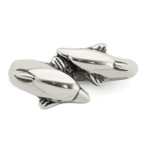 Sterling Silver Antique Finish Double Dolphin Ring