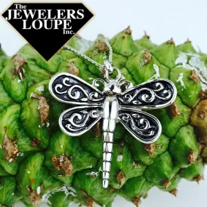 Sterling Silver Antique Finish Dragonfly Necklace (90096)