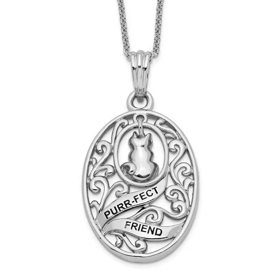 Sterling Silver Antiqued Animal Friends Cat 18in Necklace