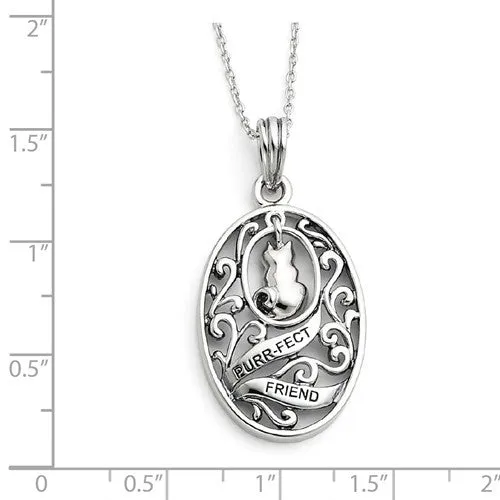 Sterling Silver Antiqued Animal Friends Cat 18in Necklace