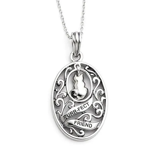 Sterling Silver Antiqued Animal Friends Cat 18in Necklace