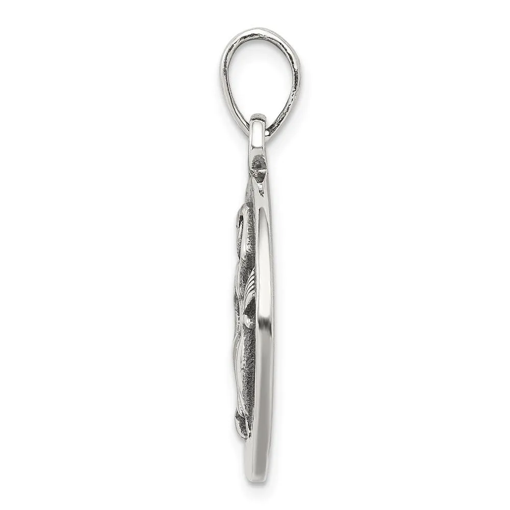 Sterling Silver Polished Antique Finish Aquarius Horoscope Pendant
