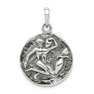 Sterling Silver Polished Antique Finish Aquarius Horoscope Pendant