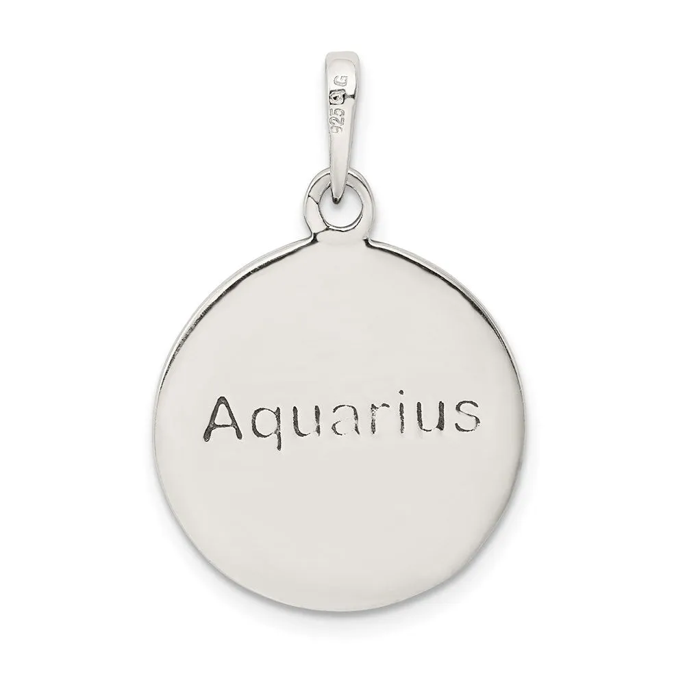Sterling Silver Polished Antique Finish Aquarius Horoscope Pendant