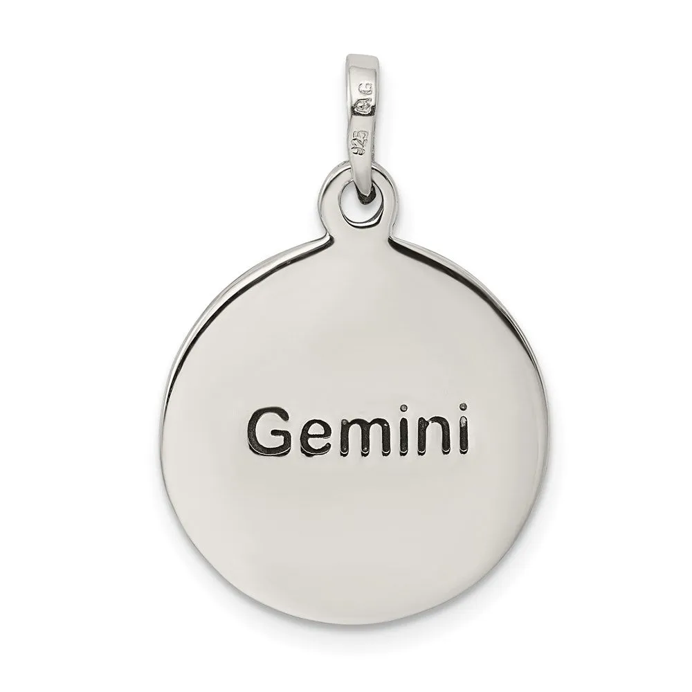 Sterling Silver Polished Antique Finish Gemini Horoscope Pendant