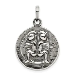 Sterling Silver Polished Antique Finish Gemini Horoscope Pendant