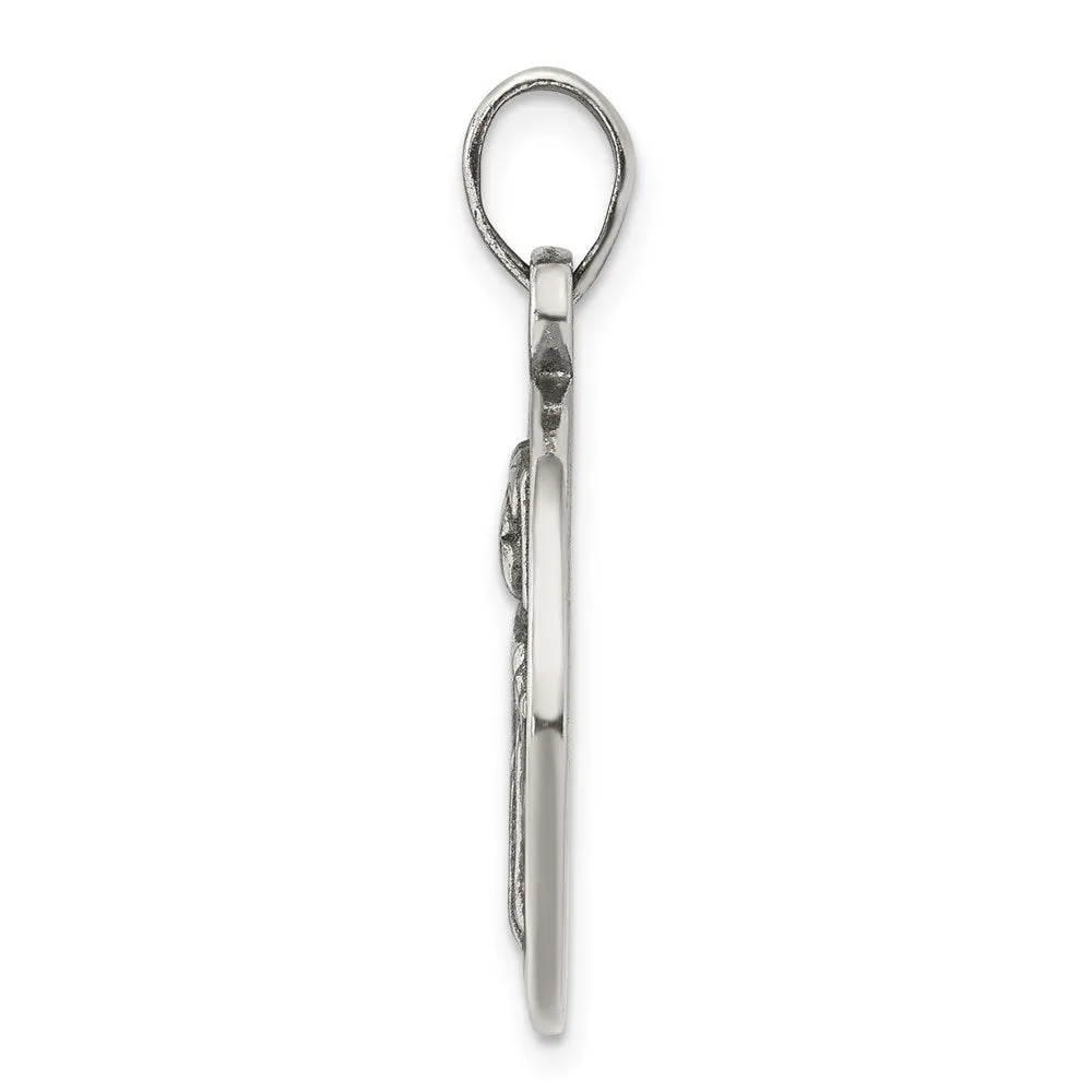 Sterling Silver Polished Antique Finish Gemini Horoscope Pendant
