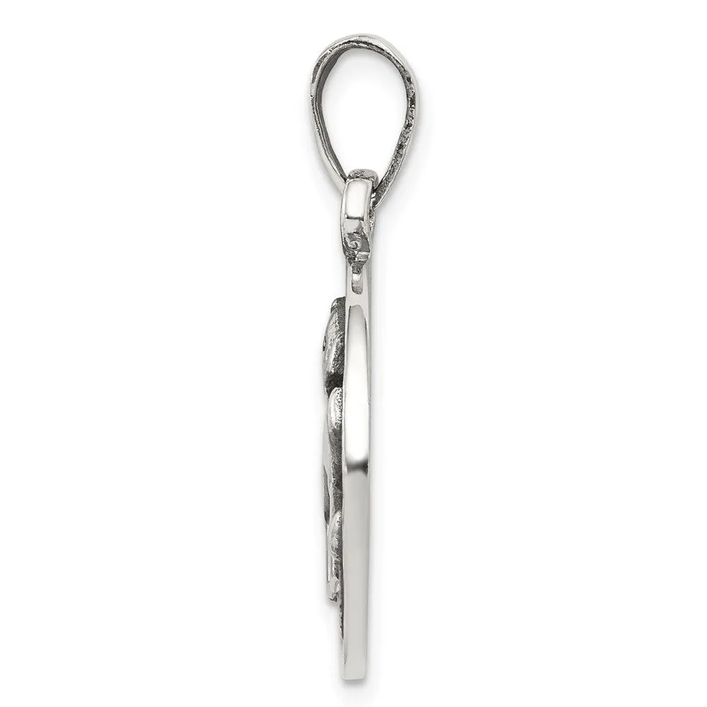 Sterling Silver Polished Antique Finish Leo Horoscope Pendant