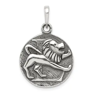 Sterling Silver Polished Antique Finish Leo Horoscope Pendant