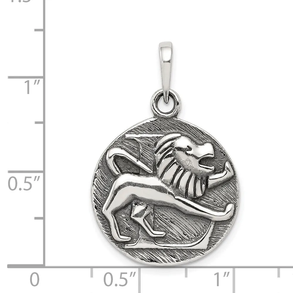 Sterling Silver Polished Antique Finish Leo Horoscope Pendant