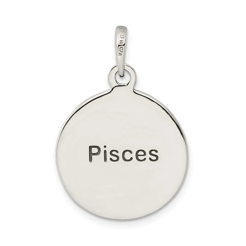 Sterling Silver Polished Antique Finish Pisces Horoscope Pendant