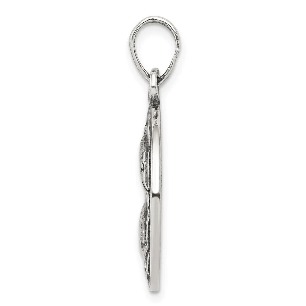 Sterling Silver Polished Antique Finish Pisces Horoscope Pendant