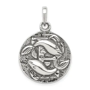 Sterling Silver Polished Antique Finish Pisces Horoscope Pendant