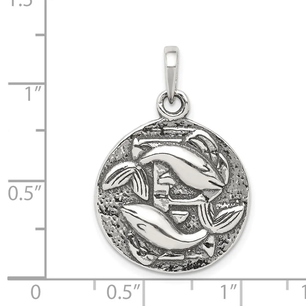 Sterling Silver Polished Antique Finish Pisces Horoscope Pendant