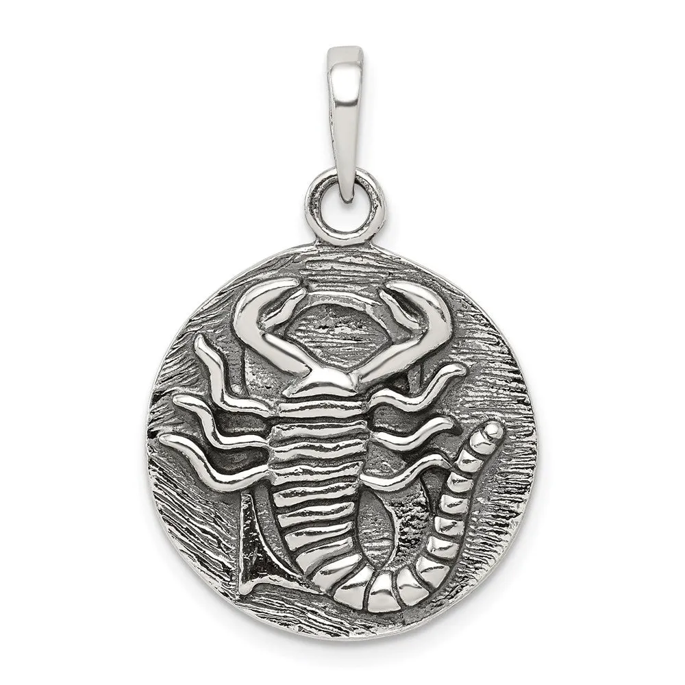 Sterling Silver Polished Antique Finish Scorpio Horoscope Pendant